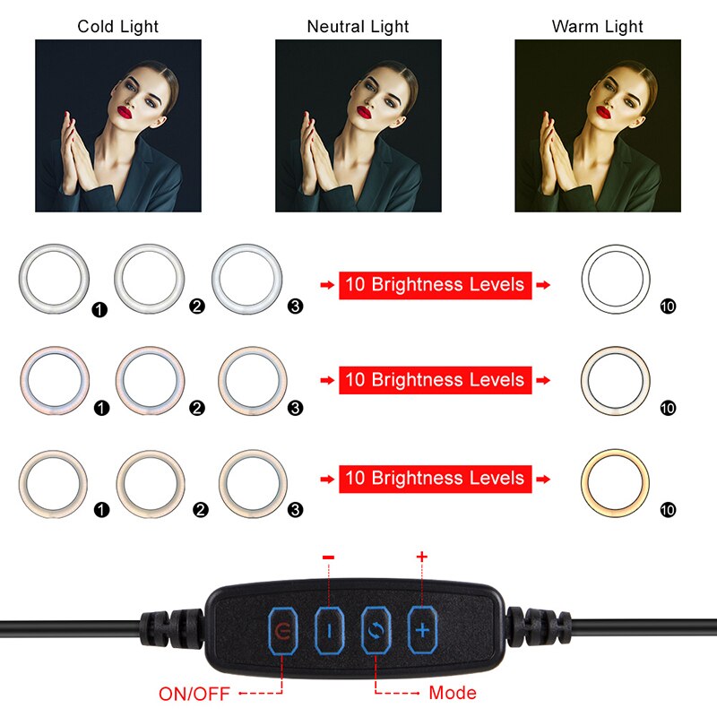 LED Makeup Light Ring 5500K Dimmable Photographic Lighting With Tripod Stand LED Lamps Selfie Phone Ring Light For Video Camera