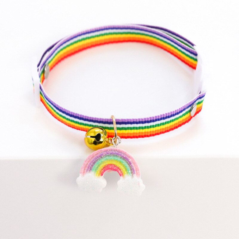 Collier ajustable en Nylon pour chat, 1 pièce, pendentif arc-en-ciel, pour animal de compagnie, chien, chiot, ,: pink