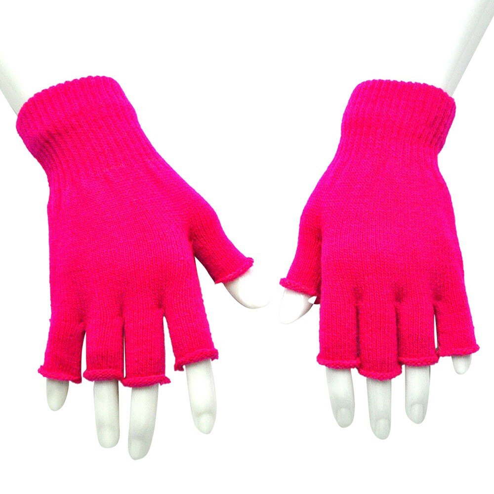 Unisex Winter Glove Mitten Fingerless Knitted Crochet Half-finger Adult Warm Winter Fingerless Glove Guantes Invierno Mujer #W3: Hot Pink