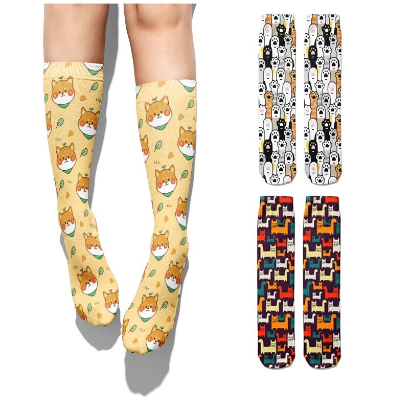 Chaussettes imprimées Shiba Inu pour femmes, chaussettes longues unisexes, décontractées, en coton, confortables, à la , drôles, chats, chiens, animaux, Harajuku