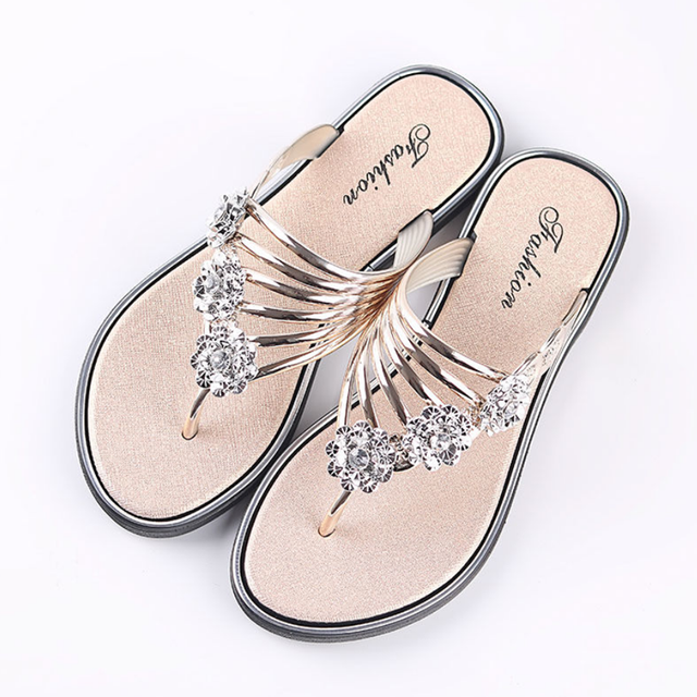 Nowe modne damskie klapki damskie kapcie plażbyć winnym: Złota / 39