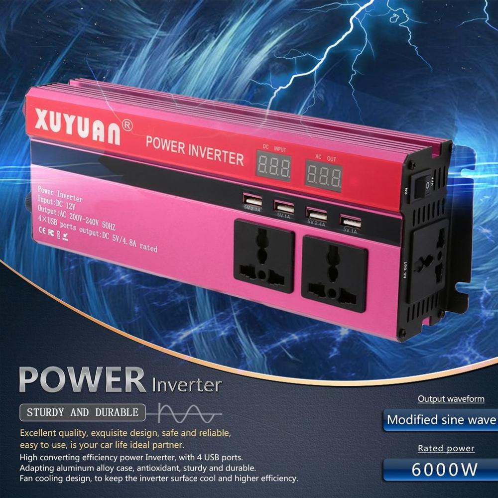 6000W Solar Power Inverter DC 12V to AC 220V LED Display Car Sine Wave Converter for Household Appliances