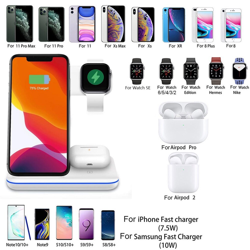 Fdgao 15w 3 em 1 qi carregador sem fio para apple watch 6 5 4 3 2 airpods pro para iphone 11 xs max xr x 8 carga rápida doca estação