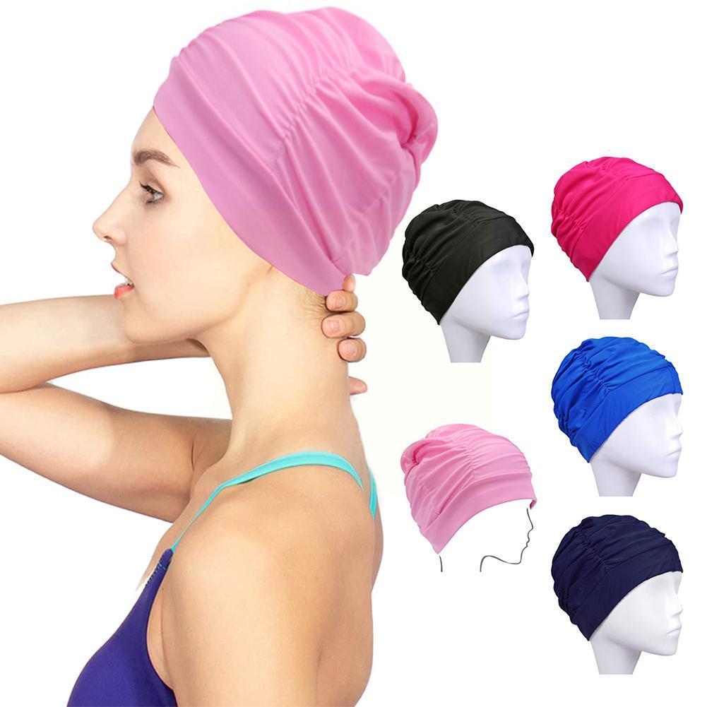 Adults High Elastic Swimming Caps Men Women Waterproof Caps Ears Swimming Pool Hair Diving Swimming Protect Cap Hat Large L E0E5