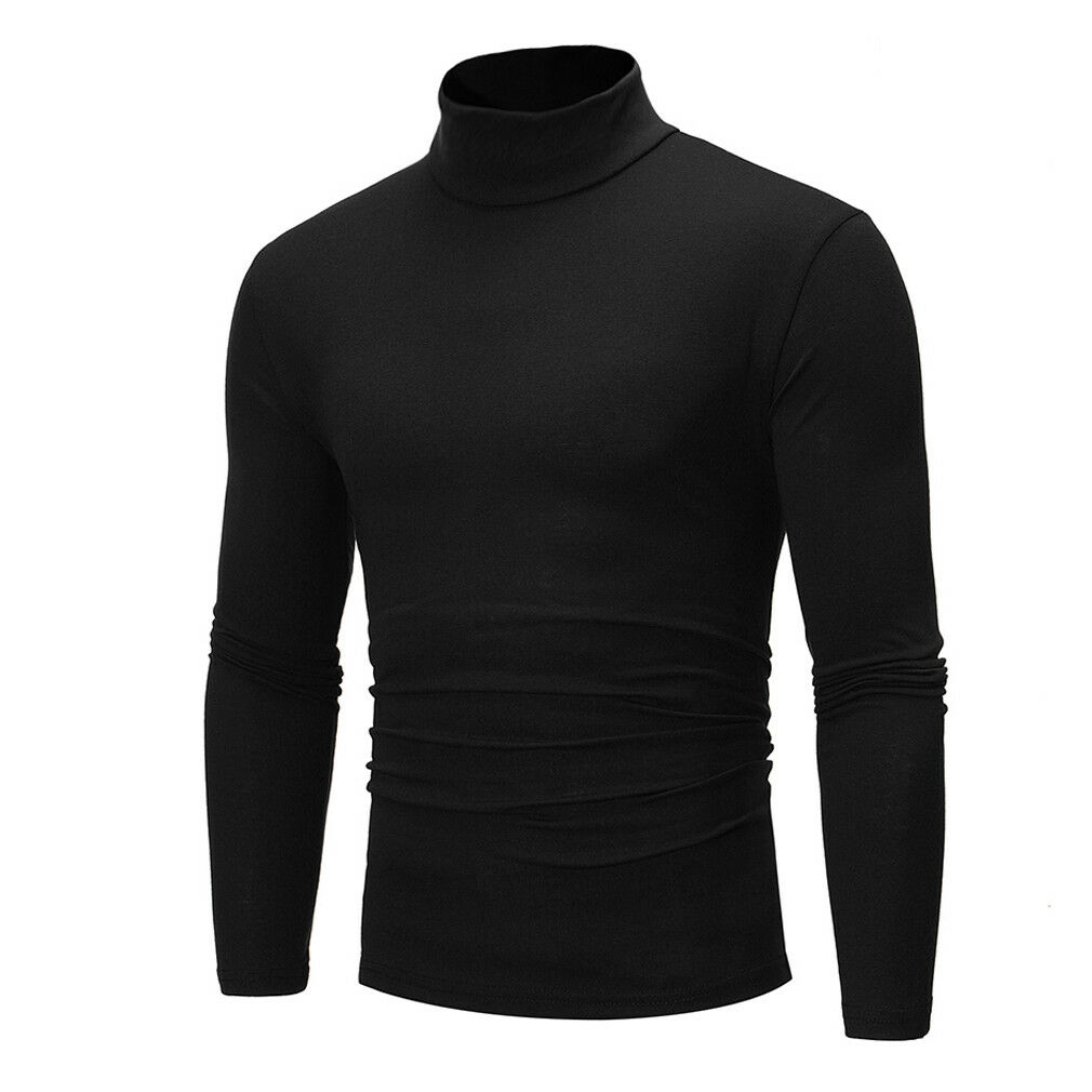 Chemise à col roulé en coton pour hommes, vêtement à la , couleur unie, extensible, rendu,: M / Black