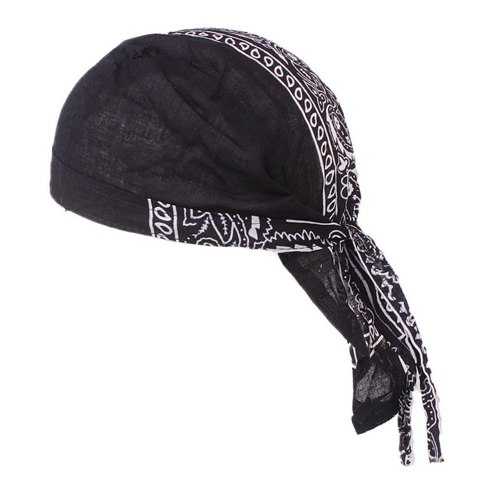 Vrouwen Mannen Durag Haaruitval Slaap Headwrap Pirate Skull Cap Bandana Beanie Hoed: Black