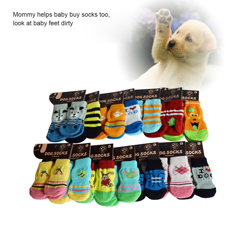 4 unid/set calcetines para mascotas gato zapatos de suave y transpirable S/M/L antideslizante de calcetines para mascotas de peluche perro Calcetines perro calcetín de lana productos para mascotas