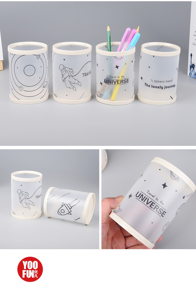 Japanese Stationery 4Pcs/lot Cute DIY Pen Holder Detachable Desk Organizer Student PP Cylindrical Pencil Container: Universe Travel