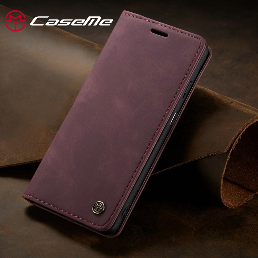 Caseme capa magnética flip para oneplus 13 12 11 8 7 pro 8t capa de telefone de couro luxuosa retrô carteira para one plus 7 8 11: Denim / Vermelho