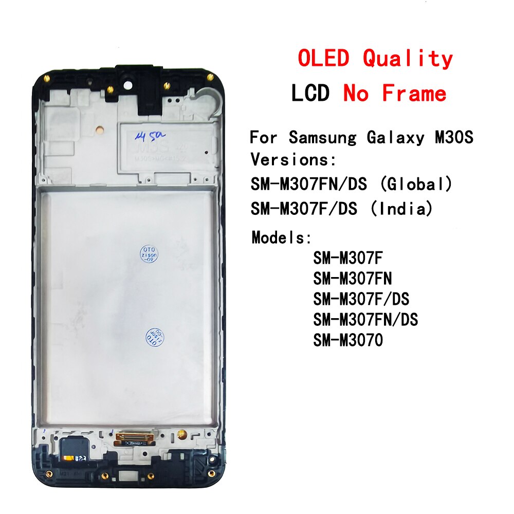 LCD For Samsung Galaxy M30S M307 SM-M307F M307F/DS M307FN/DS M3070 LCD display Screen Touch panel Digitizer with frame Assembly: OLED Add frame