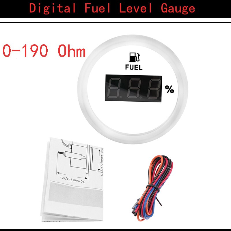 Uniwersalny cyfrowy wskaźnik poziomu paliwa 0 ~ 190 om sygnał zbiornik paliwa wskaźnik poziomu z czerwone podświetlenie pasuje robić samochodu łódź morska 52MM