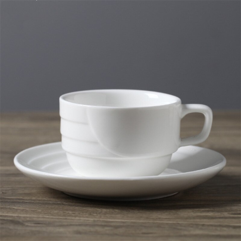 European Ceramic Minimalist Coffee Cup with Saucer Set White Porcelain Afternoon Teacup Latte Cappuccino Mug Drinkware: A