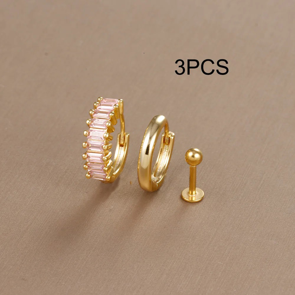 Conjunto de pendientes de aro de círculo redondo para mujer, aretes pequeños de acero inoxidable para Piercing de cartílago, joyería, 3 uds.: Chapado en cobre envejecido