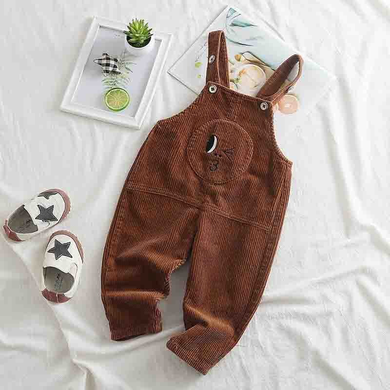 Peuter Cartoon Baby Kids Jongens Meisje Lente Herfst Warm Corduroy Overalls Broek Effen Kleur Dikker Toevallige Bib Broek 1-3Y: Bruin / 18m