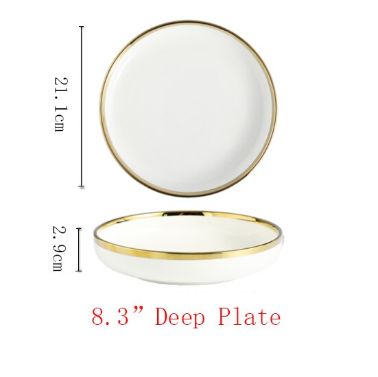 Ceramic Gold Plated Edge Plate Tableware Set White Porcelain Dinner Plate Household Kitchen Rice Bowl Salad Dish Steak Tray: G