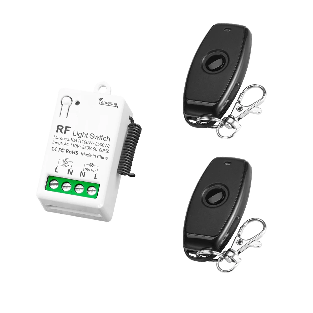 Interrupteur de lumière avec télécommande sans fil RF, AC 110V 220V 10A, relais, Mini Module de commande, transmetteur à 123 boutons pour ventilateur de lampe domestique LED: GRIS
