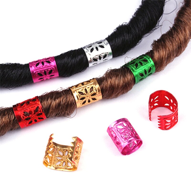50Pcs 6 Colors Mixed Dreadlock Beads Adjustable Hair Braids Cuff Clip 1x1cm Hole Micro Ring Beads