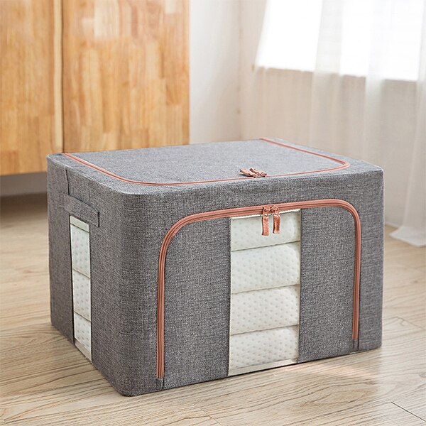 Oxford Cloth Storage Box Steel Frame Storage Box Waterproof Transparent Fabric Home Storage For Clothes Socks Underwear: Gray