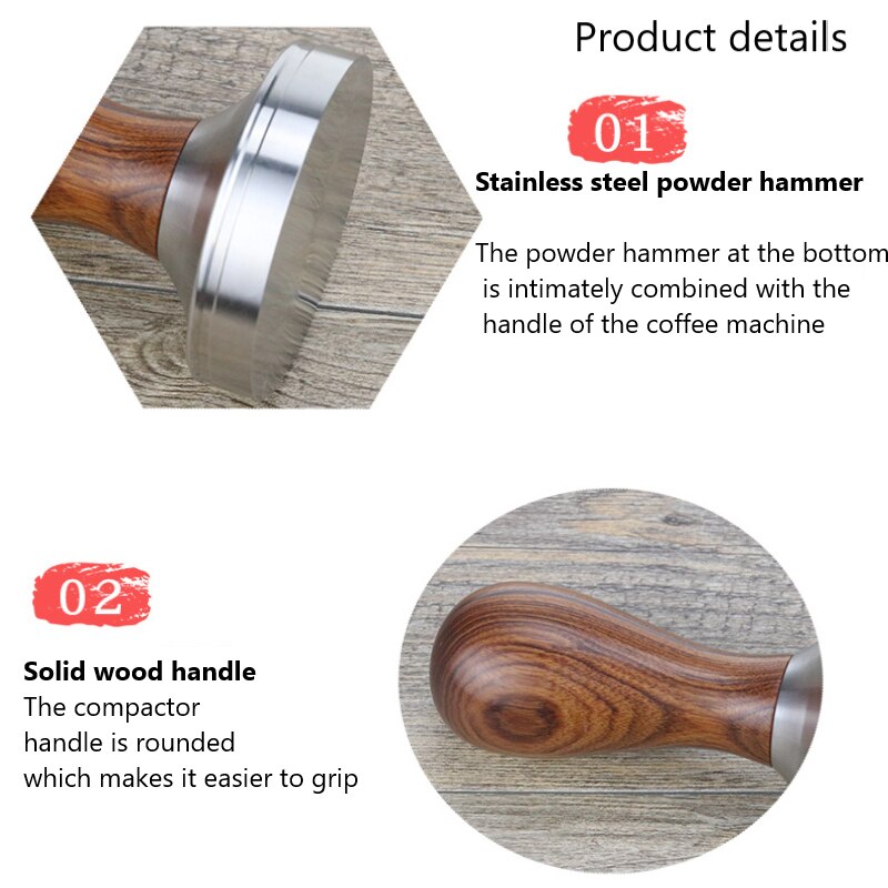 Stainless Steel Coffee Powder Presser Wooden Handle Thread Flat Bottom Powder Press Coffee Machine Powder Press Hammer Tampers