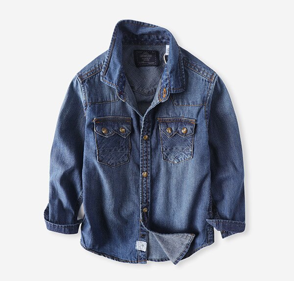 Kinderkleding jongen lange mouwen denim shirt katoen 3-14 jaar