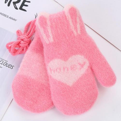 Enfants hiver mignon amour coeur motif miel lettres tricoté gants mitaines: Rose Red
