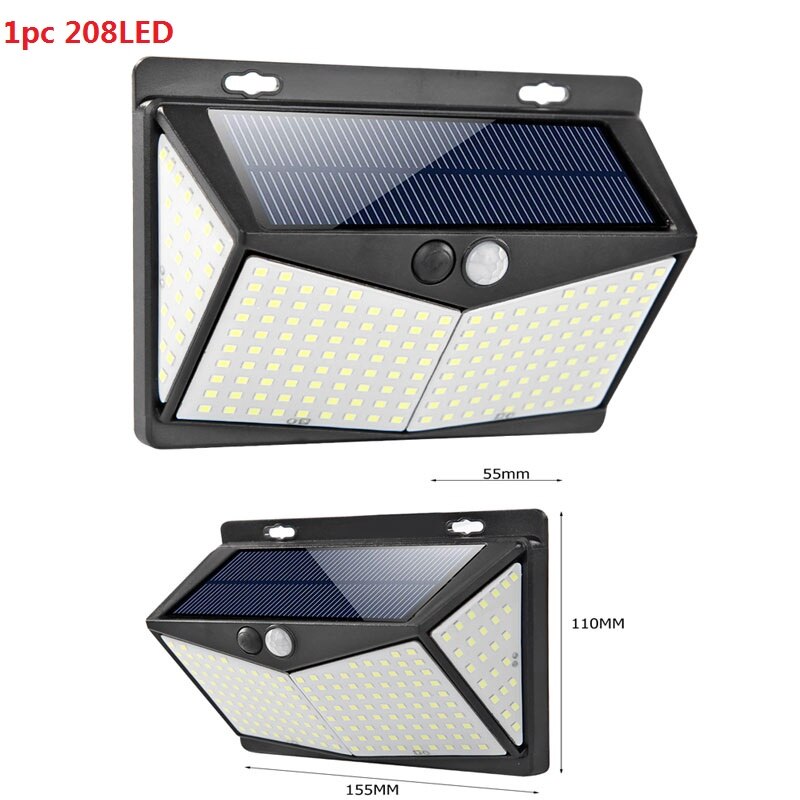 100/208LED Solar Motion Sensor Wall Light Waterproof Yard Security Lamp 3 Modes 120 Degree Four-Sided Wall Lamp: 4