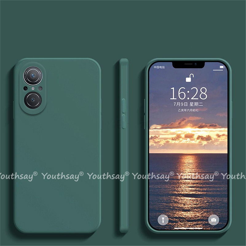 Para Huawei Nova 9 SE funda Huawei Nova 9 SE cubierta de silicona líquida Capa lisa Coque funda protectora para Huawei Nova9 SE cubierta: aluminio / Verde negro