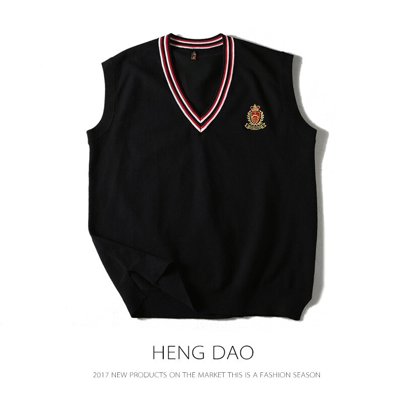 School Uniform Vest V-neck Embroidery Pullover School Boys British Student Sleeveless Sweaters Vest Tank Tops