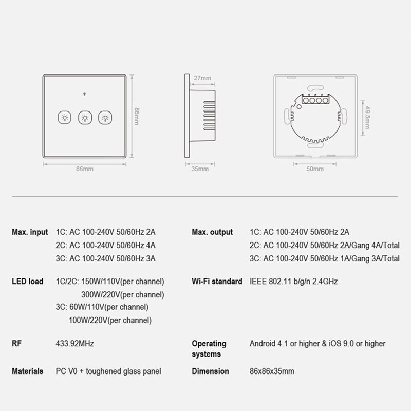 EWeLink-interruptor inteligente con Wifi para el hogar, enchufe de pared con Panel de luz táctil de 433Mhz, inalámbrico, Control por voz, funciona con Google home y Alexa