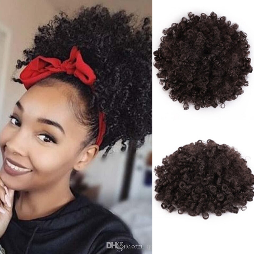 AISIBEAUTY Afro Puff Hair Short Kinky Curly Chignon Hair Extensions Synthetic Puff Afro Bun Wrap Drawstring Hairpiece for Women: P1818-2