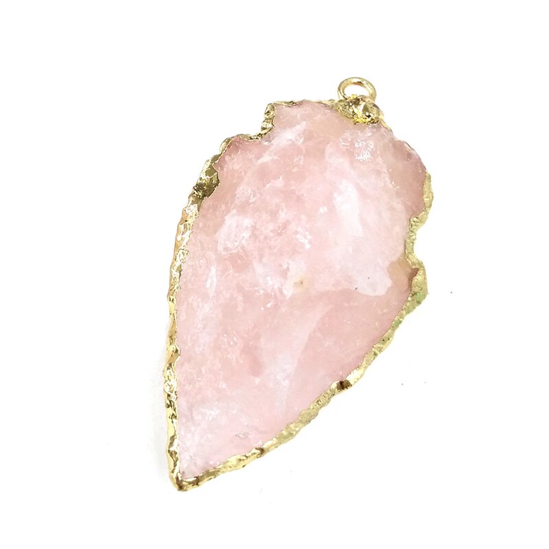 Broche de piedras y de hojas naturales en forma de dorado, colgante de cuarzo rosa para fabricación de joyería DIY, tamaño 16x29mm -24x46mm 1 unidad: Big 24x46mm