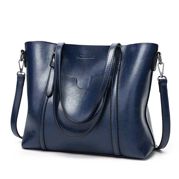 #39 naisten laukku öljyvaha naisten nahkaiset käsilaukut ylelliset naisten käsilaukut kukkaro taskulla naisten lähettilaukku iso laukku: Tummansininen