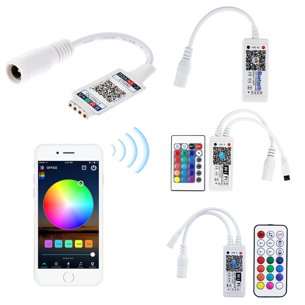Mini RGB RGBW Smart Controller DC5V 12V 24V LED Strip Lights Controller Dimmer WiFi Bluetooth iOS Android APP Control JQ