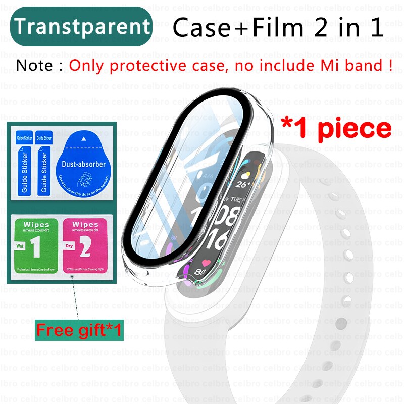 Filme protetor de tela de vidro macio para xiaomi mi banda 4 5 6 miband relógio inteligente capa protetora caso cinta pulseira acessórios: 1pc Transparent case / For Xiaomi band 6