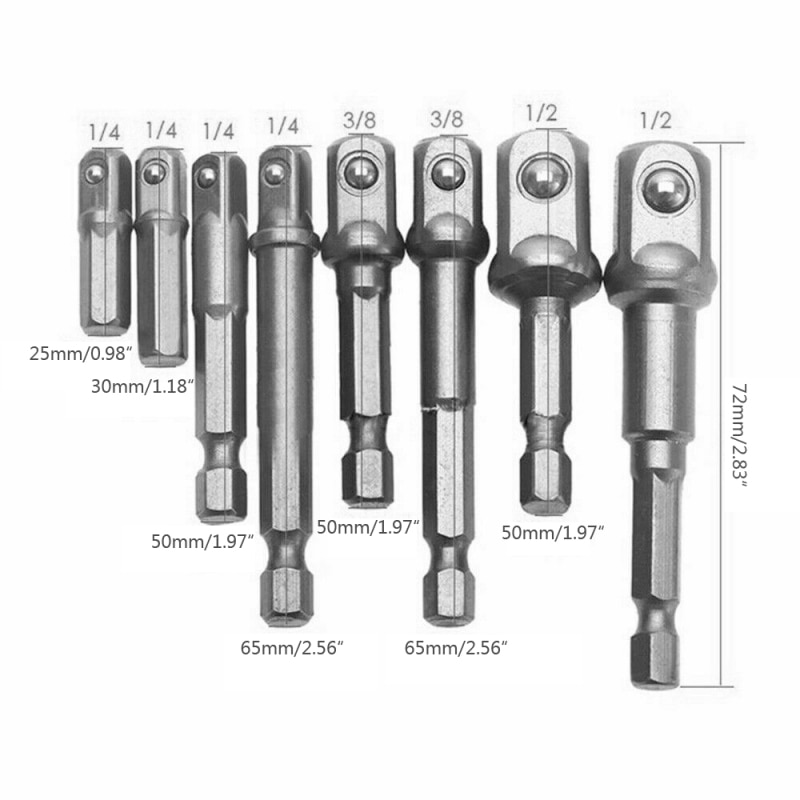 8PCS Drill Socket Bit Adapter for Impact Driver with Hex Shank To Square Socket Drill Bits Bar Extension 1/4 3/8 1/2 Bit Set