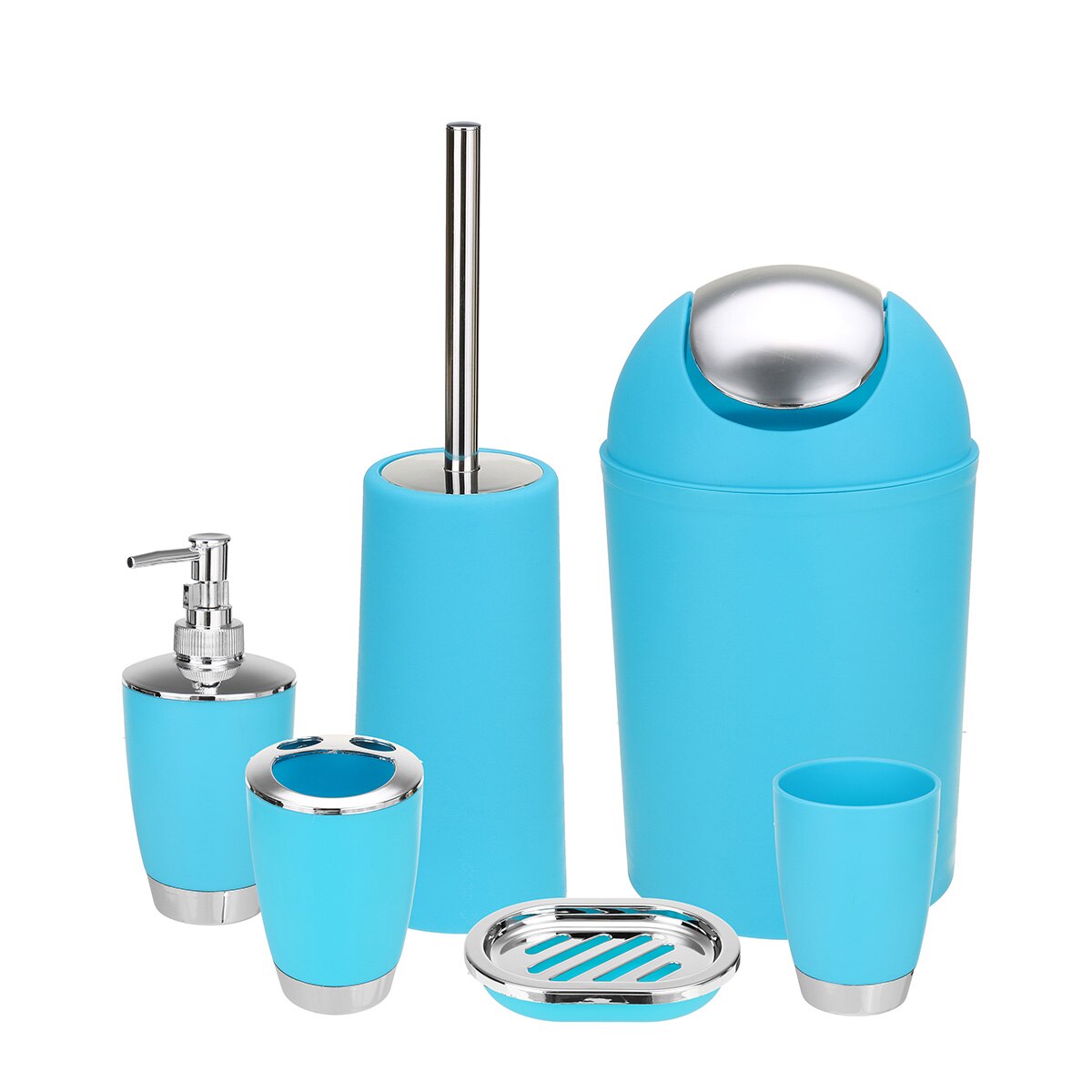 6pcs Bathroom Toiletries Organizer Set Creatived Storage Lotion Bottle Toothbrush Storage Box Mug Cup Trash Can Organizer Set: Blue