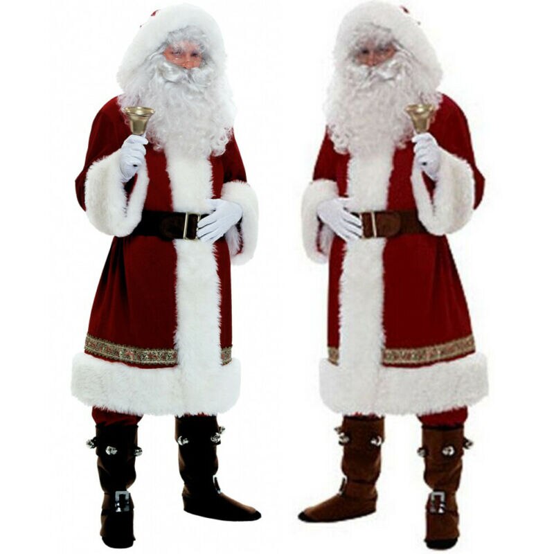 Xmas Santa Claus Cosplay Costumes Adults Men Women Suits Cosplay Christmas Fancy Dress Party Outfits 6Pcs