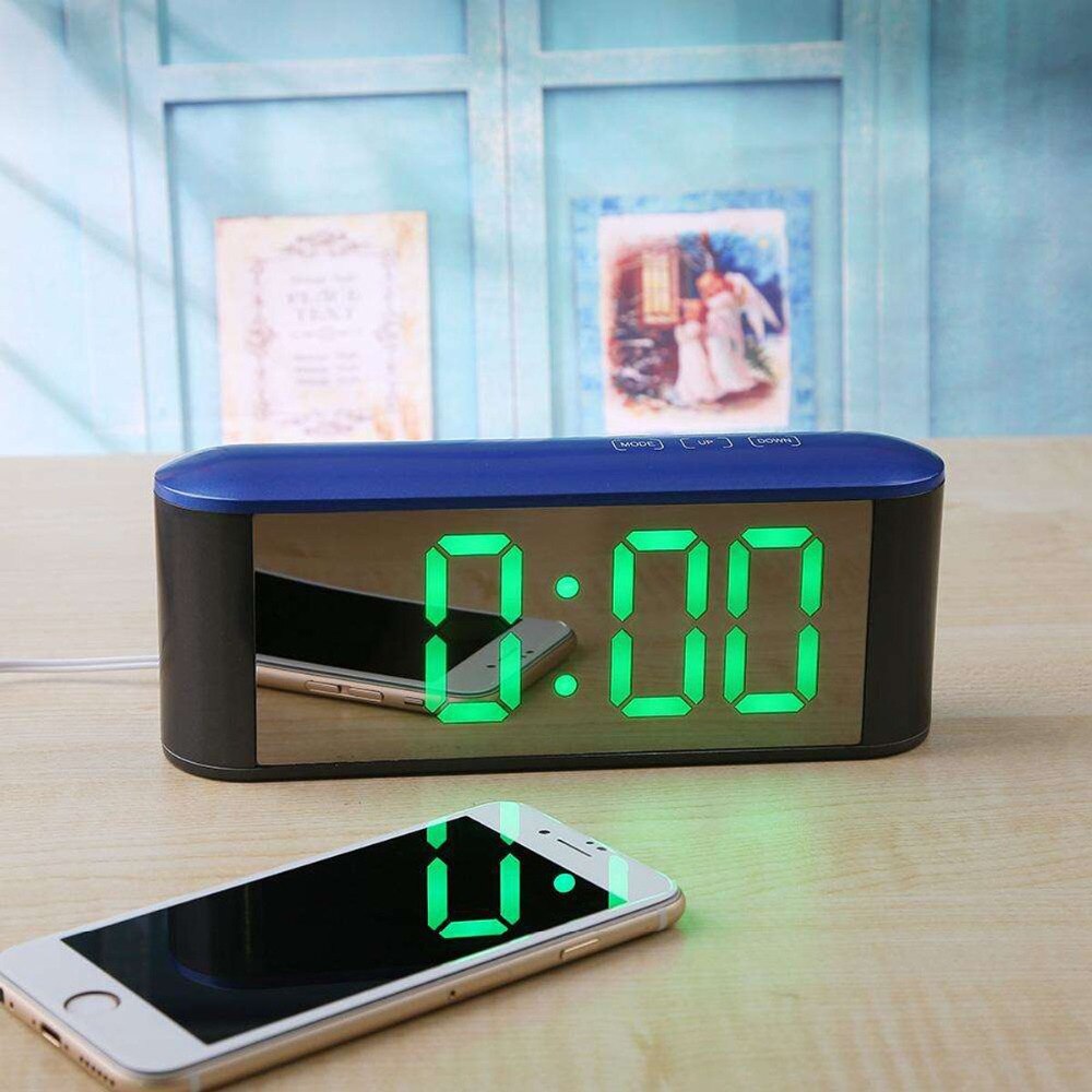 Digital bord ur med temperatur dispalyled skrivebordsindretning til hjemmet indretning elektronisk make up spejl ure snooze funtion: B grønt lys