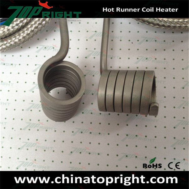 Id 16mm,  længde 30mm,  ledning 1000mm med metal flettet kappe , 5 ledning med termoelement j ,220v/250w,  runner coil heater