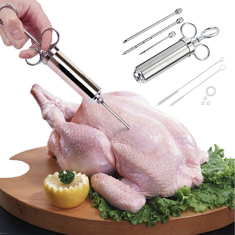 Stainless Steel Seasoning Turkey Syringe Meat Marinade Injector for Food Flavor BBQ Grill Sauce Flavor Needle