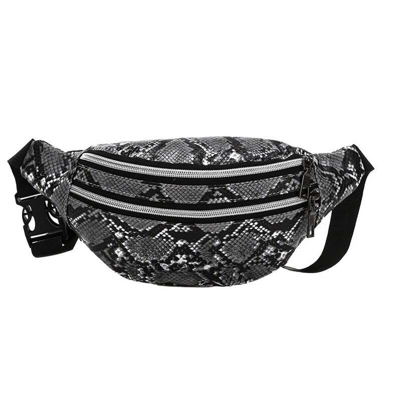 Serpentine Waist Bag Women Fanny Pack PU Travel Party Hip Bum Bag Ladies Belt Pouch Pocket Purse for Phone Card: black