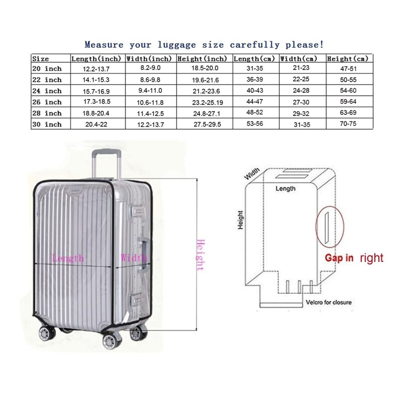 Fuld gennemsigtig bagagebeskyttelsesovertræk tykkere kuffert beskyttelsesafdækning pvc kuffertdæksel rullende bagagedæksel