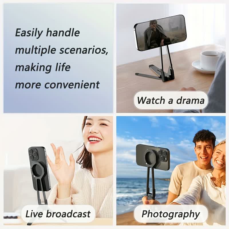 Trípode magnético compacto para teléfono 2025, 360 ° Giratorio, innovador de aleación, imán de doble cara, compatible con iPhone 12+