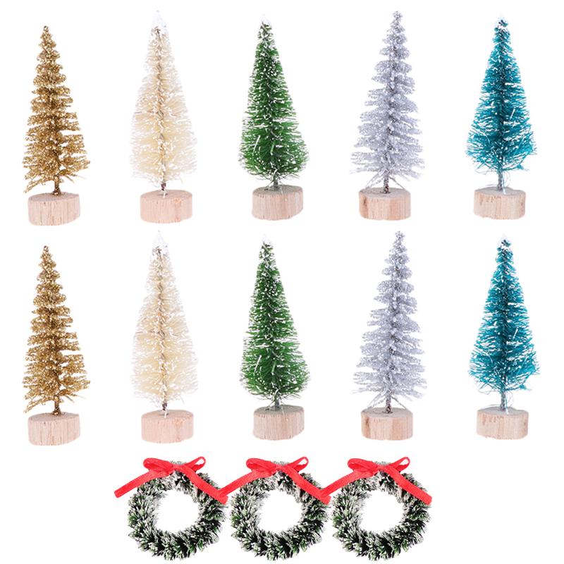 27Pcs Kerstbomen Decoratie Set Krans Nep Sneeuw Vorst Bomen Met Houten Basis
