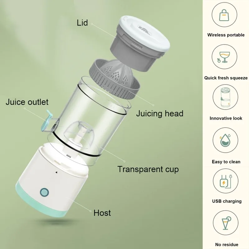 Espremedor elétrico portátil, carregamento usb, fácil de limpar, misturador de frutas, extrator de suco para fazer suco de laranja, suco de limão, suco de kiwi
