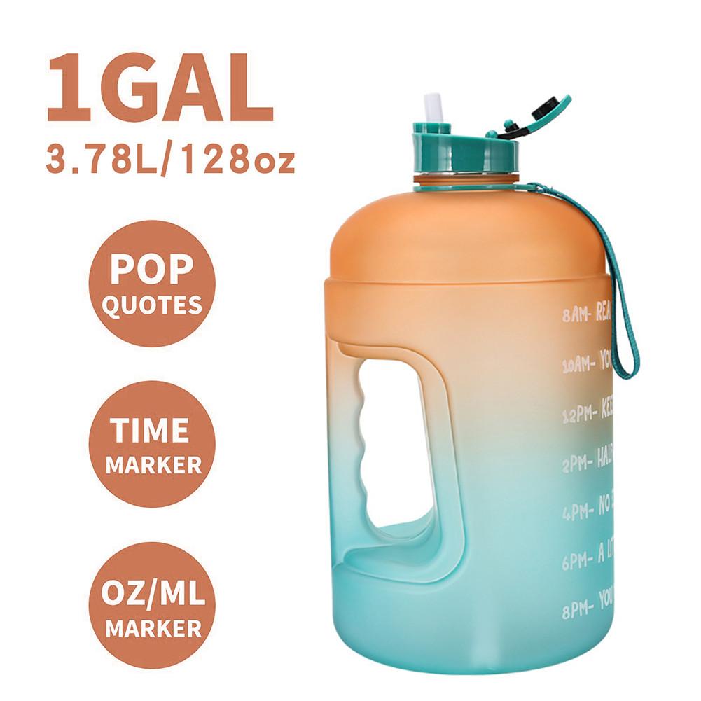 1 gallone/3.78L Portatile Bottiglia di Acqua di sport con Paglia Motivazionale tempo Marcatore a prova di Perdite PETG per Il fitness Manubri Acqua tazza