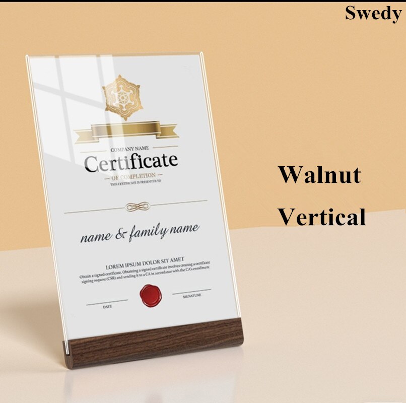 A5 148X210MM L Shape Wood Base Acrylic Sign Holder Stand Table Menu Paper Card Holder Photo Picture Frame: A5 Walnut Vertical