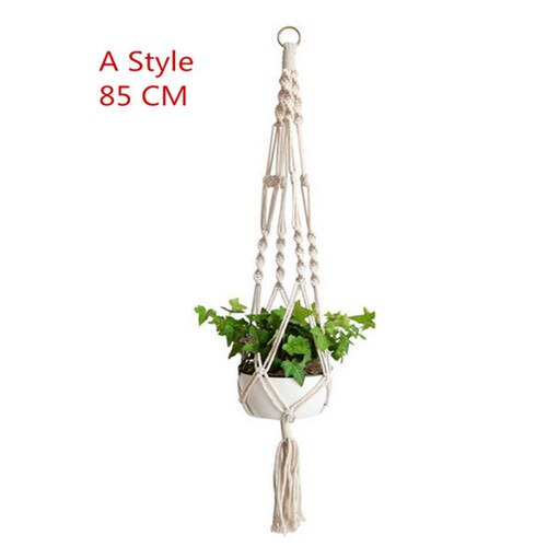 Vintage indretning hængende planter kurv jute reb flettet håndværk hængende kurve urtepotte planteholder potte makrame plante bøjle: Lysegrøn
