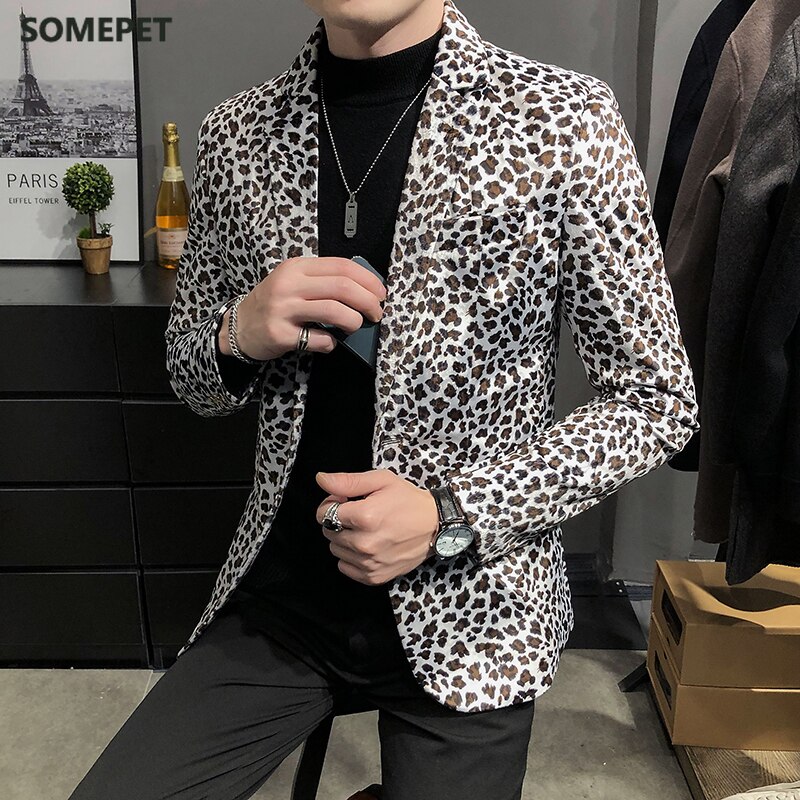 Leopard Print Suit Jacket Men Casual Slim Men amp Clothing Velvet Blazer Nightclub Dance Party Clothing