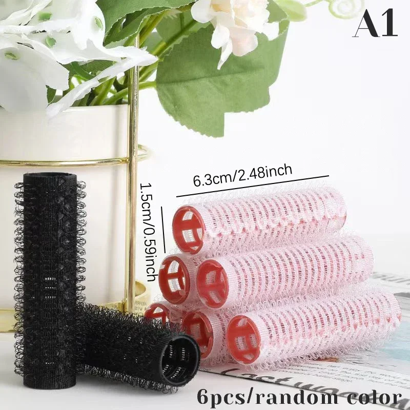 헤어롤 6pcs Hair Rollers Heatless Hair Curlers No Heat Hair Bangs Volume Self-adhesive Hook Curlers DIY Styling Tools & Accessories: black
